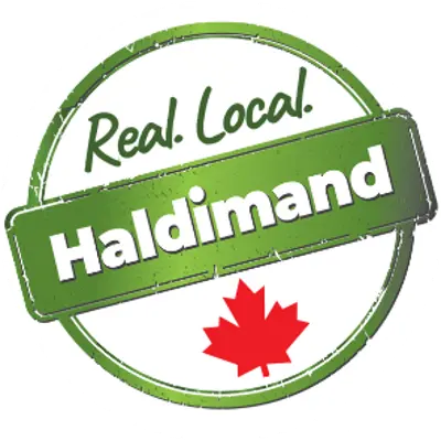 Real. Local. Haldimand sticker with Canadian maple leaf 