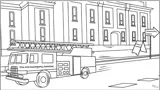 drawing picture of a fire truck and building
