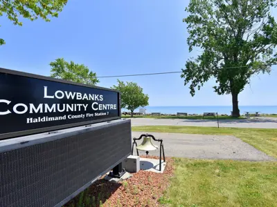 View Of Lowbanks Community Centre Sign Looking Out Toward Water